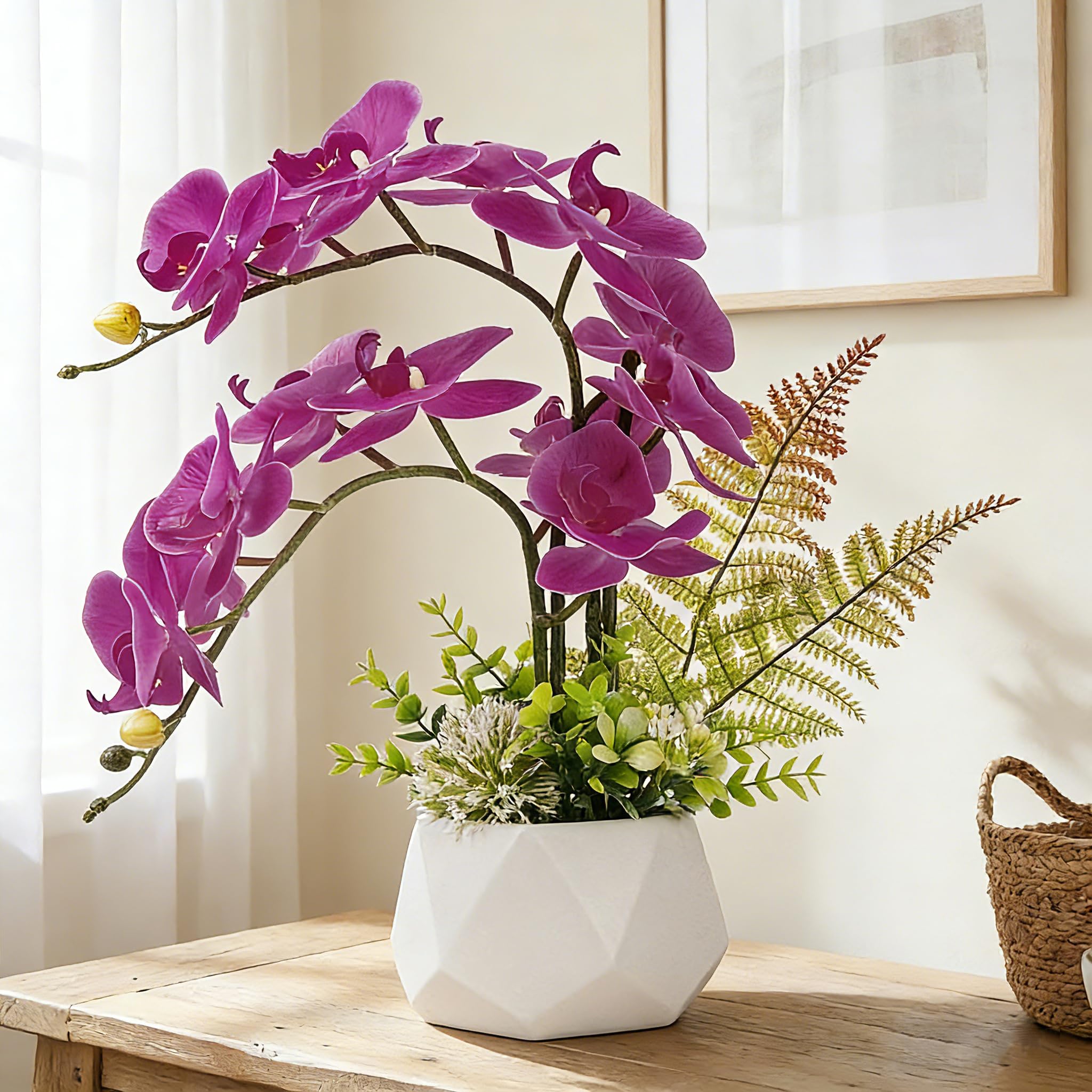 LESING Artificial Flowers Ochids Plants Fake Orchid in Pot Artificial Flowers with Vase Orquidea Faux Orchid for Home Indoor Decoration (Style 1,White Vase)