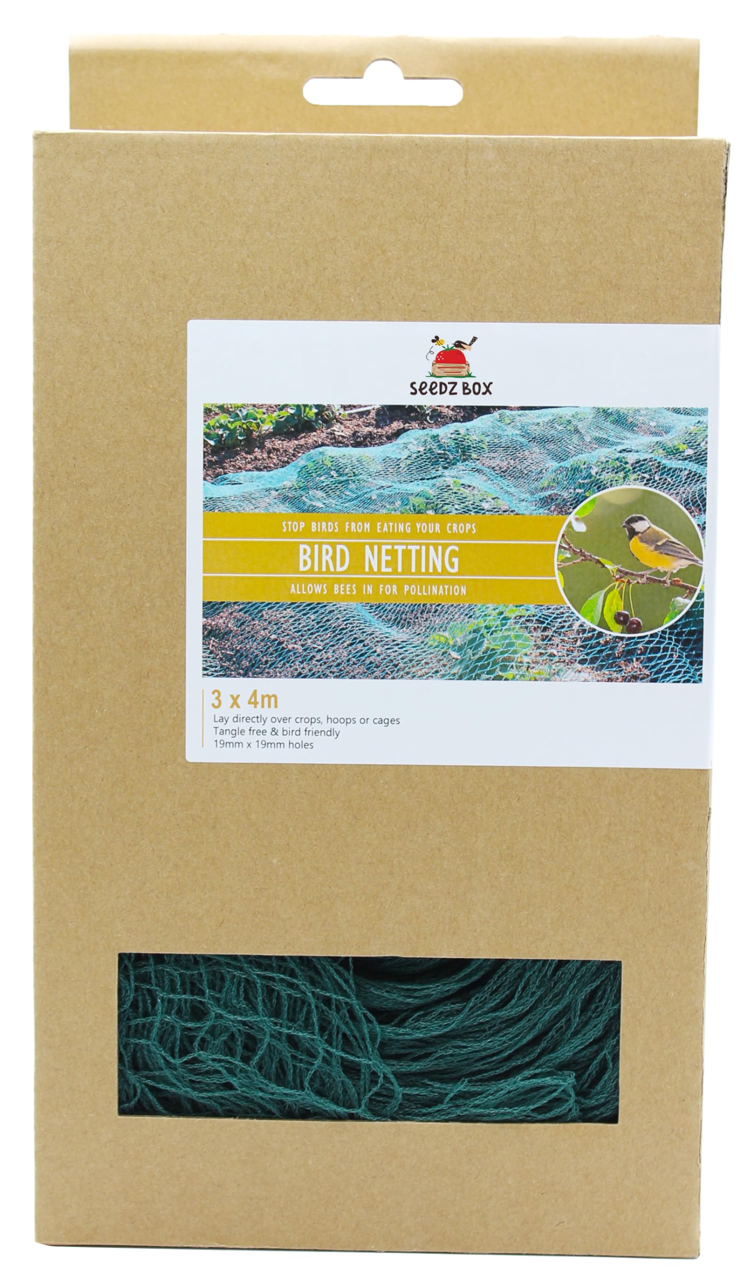 Garden Netting For Vegetables Plants Fruit Trees Flowers - 4m x 3m - 12 Sq M - Mesh Size 19mm - Bee Friendly - Keeps Out Squirrels Birds Cats Foxes & Dogs - Protects Ponds From Leaves - Seedzbox