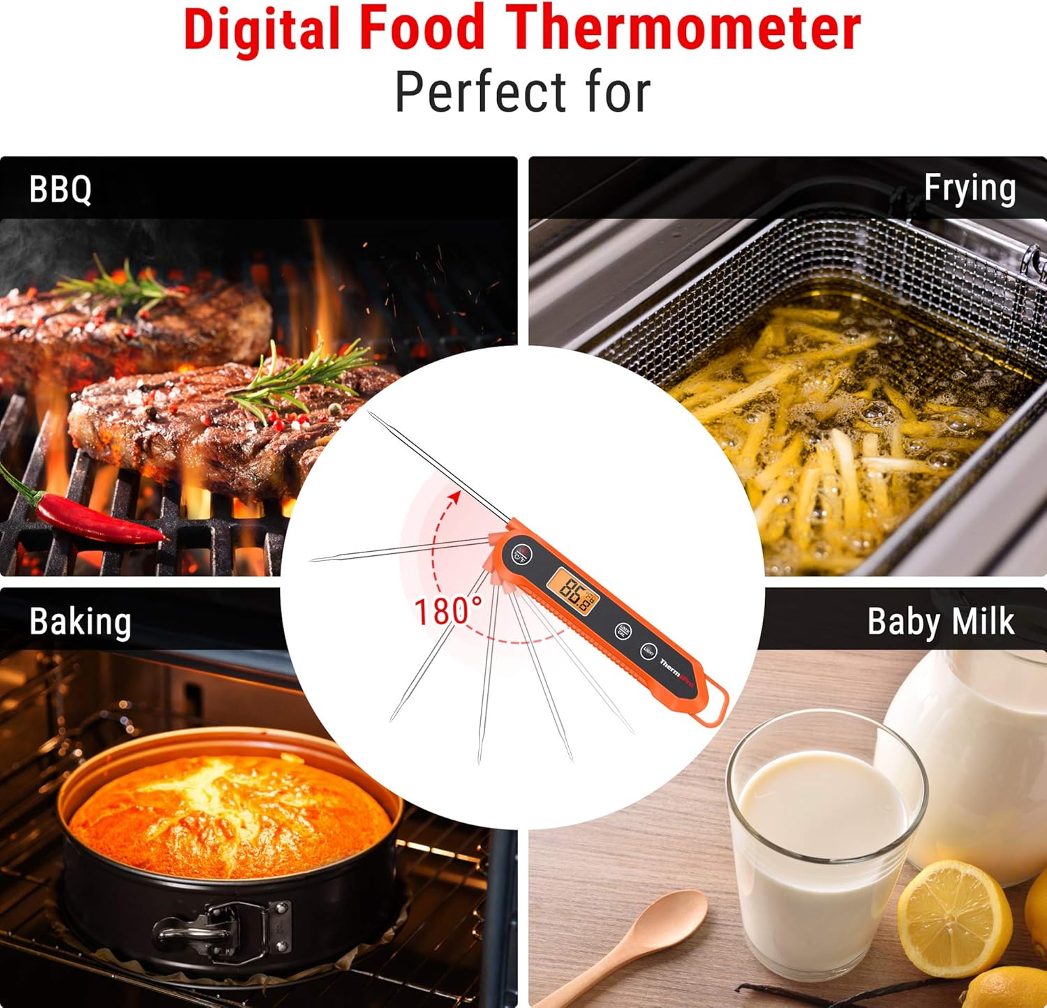ThermoPro Digital Instant Read Meat Thermometer for Grilling Waterproof Kitchen Food Thermometer with Calibration & Backlight Smoker Oil Fry Candy Thermometer: Kitchen & Dining