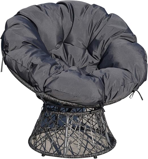 Outsunny 360° Swivel Rattan Papasan Moon Bowl Chair Round Outdoor