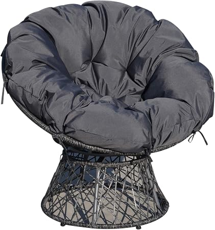 Outsunny 360° Swivel Rattan Papasan Moon Bowl Chair Round Outdoor