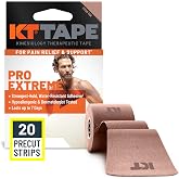 KT Tape Pro Extreme Therapeutic Elastic Kinesiology Sports Tape, 20 Pre Cut 10 inch Strips, 100% Synthetic Water Resistant Breathable, Pro &amp; Olympic Choice