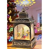 Snowman Christmas Decorations Snow Globes Lantern Lighted Water Swirling Glitter,with Stars Projection/Music,Christmas Decorations Indoor - USB/Battery Operated-Snow Globe for Kids Adults