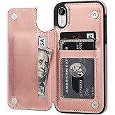 OT ONETOP iPhone XR Wallet Case with Card Holder, Premium PU Leather Kickstand Card Slots Case,Double Magnetic Clasp and Durable Shockproof Cover for iPhone XR 6.1 Inch(Rose Gold)