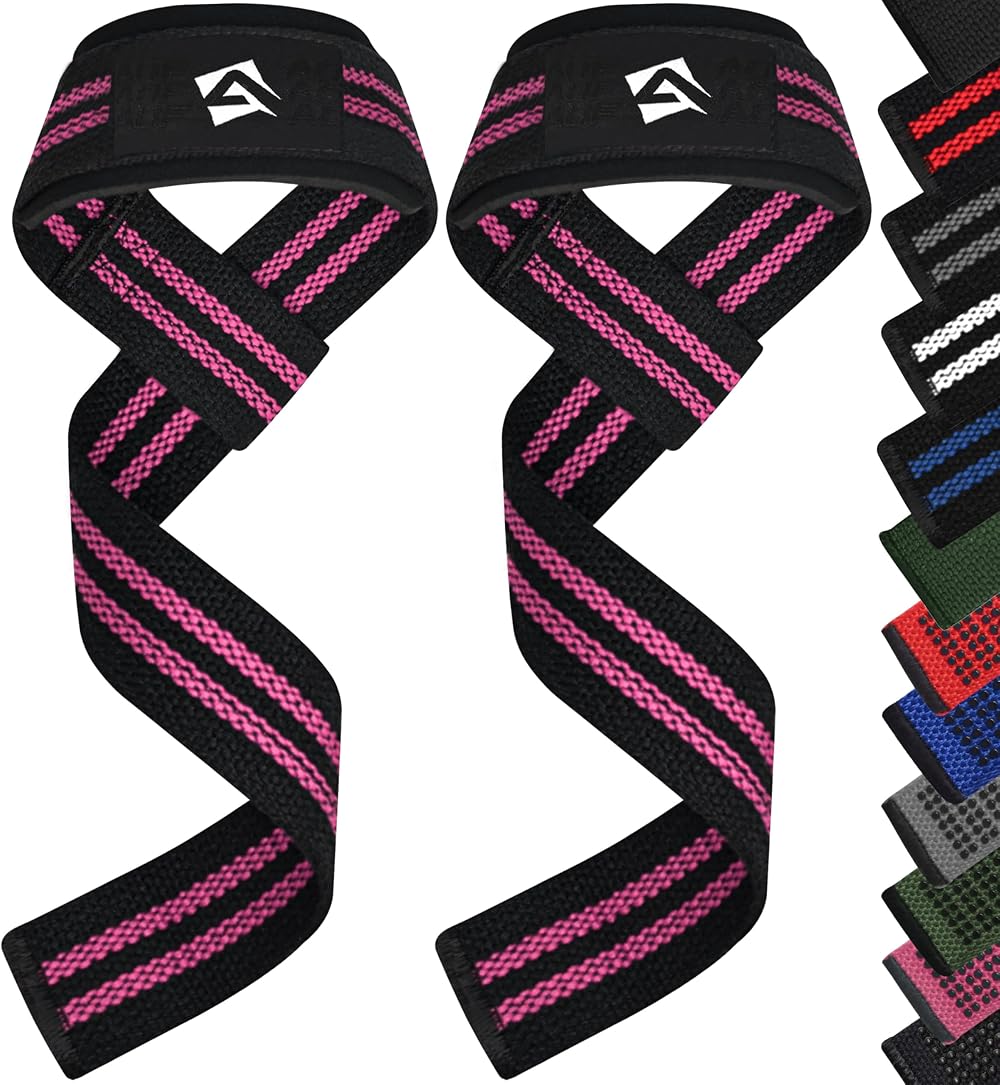 AQF Weight Lifting Straps 60CM Cotton Gym Wrist Straps Neoprene Padding