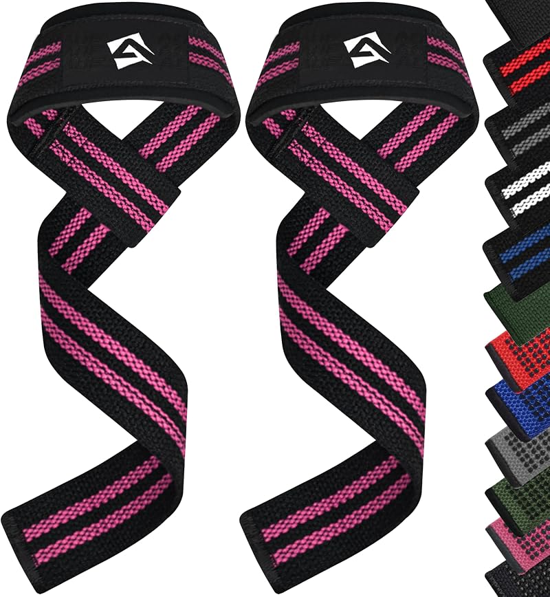 AQF Weight Lifting Straps 60CM Cotton Gym Wrist Straps Neoprene Padding