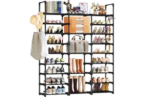 Kayfia 9 Tiers Shoe Rack Shoe Organizer Storage with Non-Woven Fabric Tall Shoe Shelf Shoe Stand Holds 50-55 Pairs Boots Sturdy Metal Shoe Rack Stackable Free Standing Shoe Racks for Entryway, Black