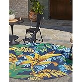 Unique Loom Outdoor Botanical Collection Area Rug - Calypso (5' 1" Round, Multi/ Light Blue)