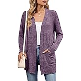 DEARCASE Women's Long Sleeve Open Front Cardigan Lightweight Casual Loose Fit Bolero Sweater with Pockets