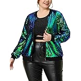 Agnes Orinda Plus Size Sequin Bomber Jackets for Women 2025 Sparkle Shiny Glitter Party Concert Outfits