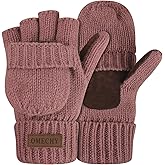 OMECHY Winter Knitted Fingerless Wool Gloves Thermal Insulation Warm Convertible Mittens Flap Cover for Men Women