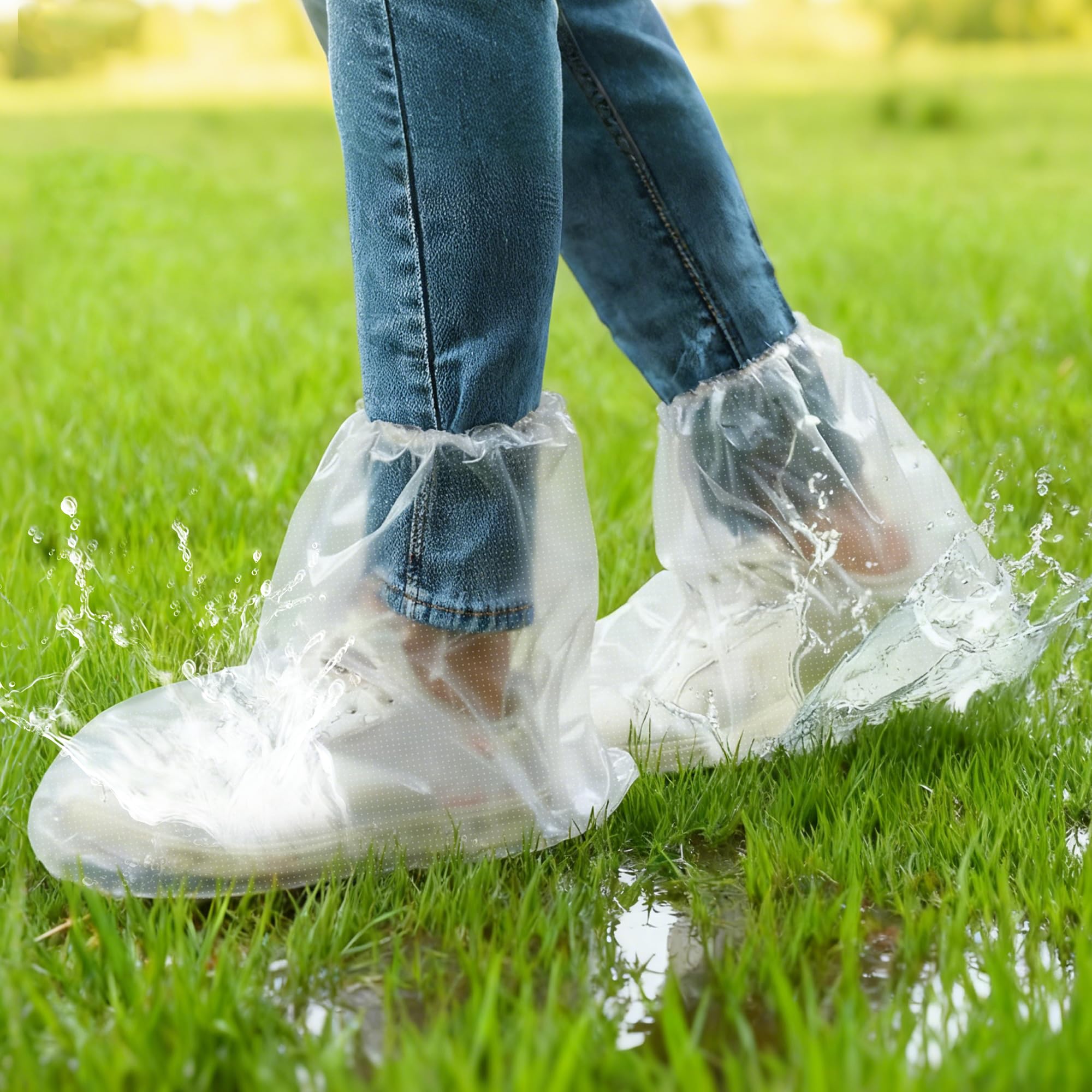 Photo 1 of 10 Pairs Pack Of Disposable Shoe Covers Transparent Disposable Waterproof Plastic Shoes Protector Ponchos For Rain Indoors Boot Covers Travel Unisex For Adults Short Size Sturdy Secure Foot Covers