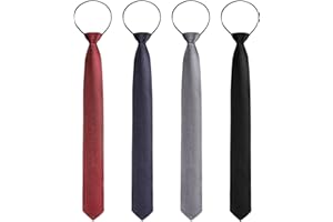 Xinnun 4 Pieces Zipper Ties for Men Adjustable Men's Neckties Zip on Tie for Zipper Skinny Necktie Clip on Slim Tie