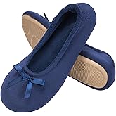 EverFoams Women's Satin Memory Foam Ballerina Slippers Cute House Shoes with Indoor Rubber Sole
