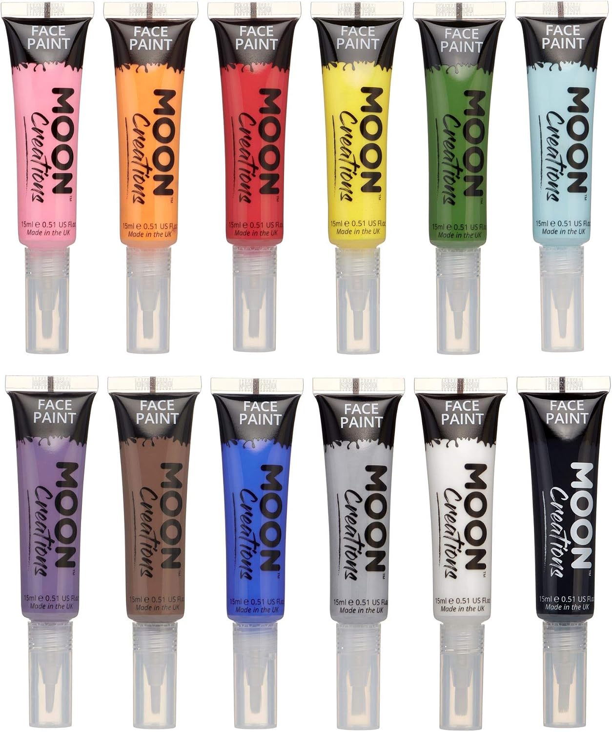 Face & Body Paint with Brush Applicator by Moon Creations, Water Based Face Paint Makeup for Adults Kids, 15ml