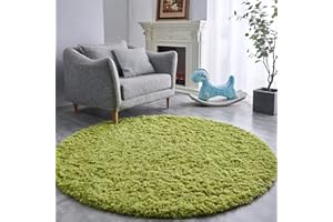 FJZFING Grass Green Round Rug Ultra-Soft Plush Modern 5x5 Circle Area Rug for Kid's Bedroom, Fluffy Shag Circular Rug for Nursery Room, Cute Grass Green Carpet for Teen's Room