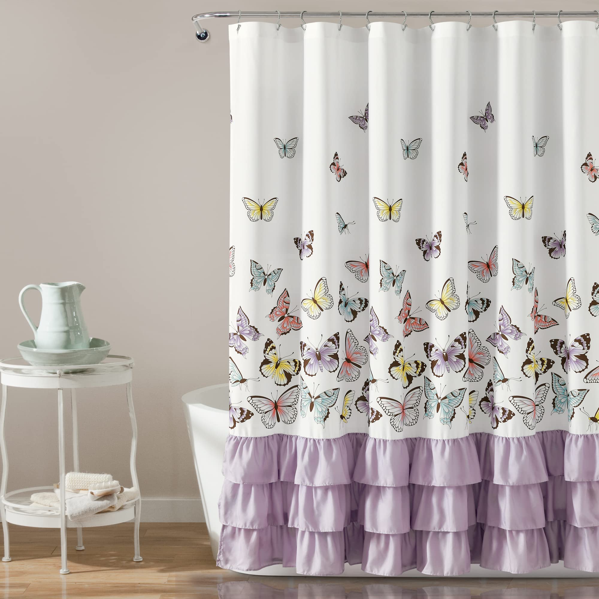 Lush Decor Flutter Butterfly Shower Curtain, 72" x 72", Lilac