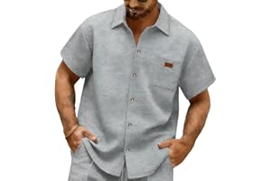 Mens Short Sleeve Shirts Button up Casual Summer Tops Lightweight Beach Waffle Blouses Vacation Hawaiian Shirts