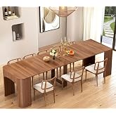 gineuiia 23.6''-118.1'' Extendable Dining Room Table for 2-12 People,Walnut | Space Saving Folding Dining Table w/ Wheel &amp; Fluted Base, Modern Wooden Kitchen Tables for Home