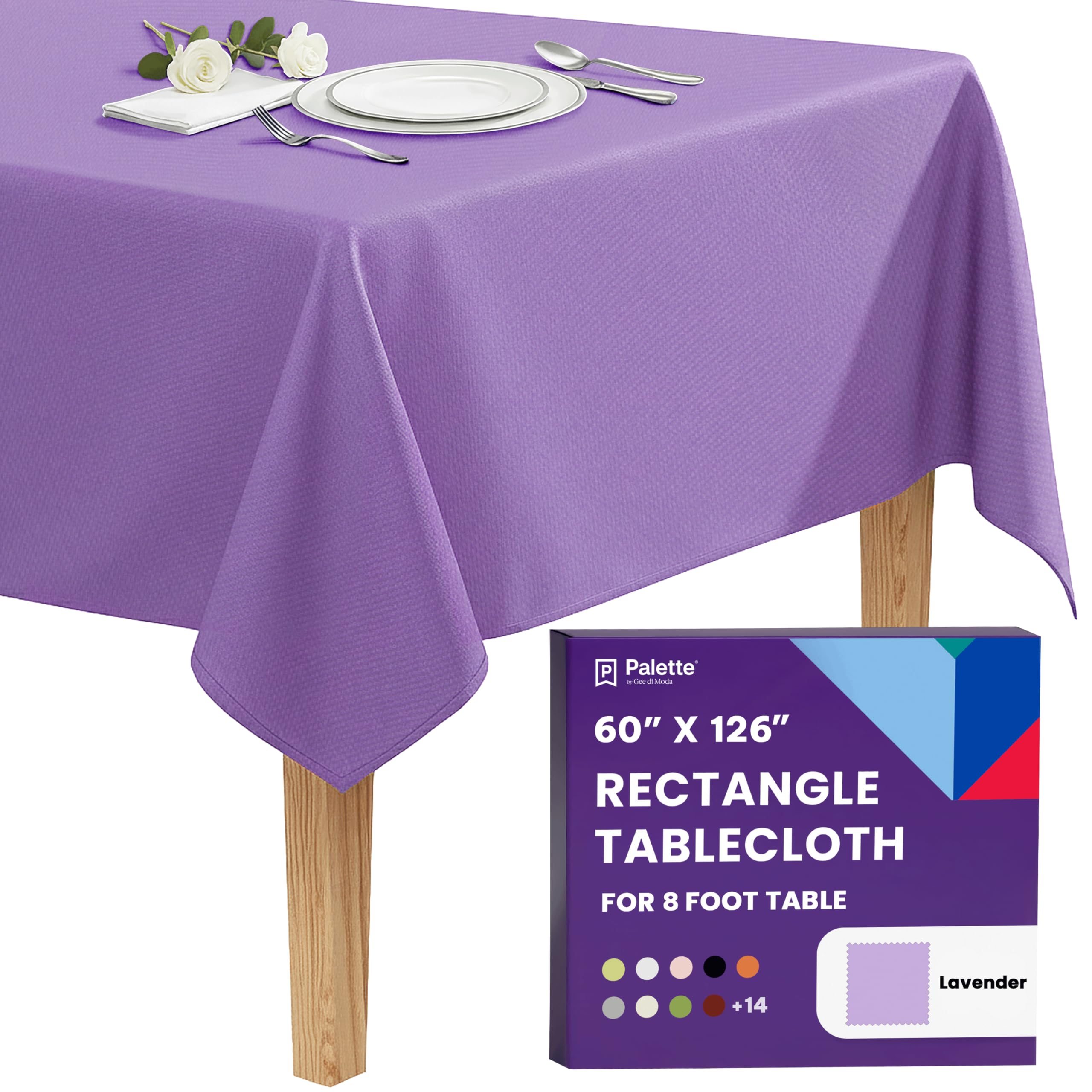 Gee Di Moda Rectangle Tablecloth - 60 x 126 Inch Lavender Table Cloth for 8 Foot Rectangle Table - Heavy Duty Washable Fabric - for 8 Ft Buffet Table, Holiday Party, Dinner, Wedding & Baby Shower — image 1