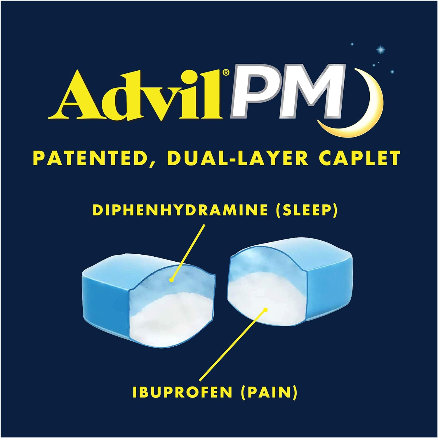 Advil PM (120 Count) Pain Reliever/Nighttime Sleep Aid Coated Caplet, 200mg Ibuprofen, 38mg Diphenhydramine: Health & Personal Care