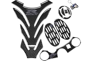 REVSOSTAR Real Carbon Look Gas Cap, Tank Pad, Triple Tree Front End Upper Top Clamp Decal Stickers,Tank Protector with Keychain for GSXR 600 GSXR 750 GSXR 1000 K6 K7 K8 K9 L1 2006-2017, 6Pcs Per Set