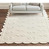 RUGWYN Jessa Scallop Floral Rug – Handmade Wool Area Rug with Non-Slip Cotton Backing – Soft and Durable – Ideal for Living R