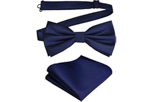 Branduce Mens Solid Color Double Fold Pre-tied Bow Tie and Pocket Square Set