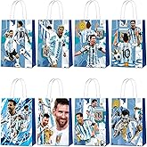 Mukity 24Pcs Argentina Messi Party Gift Bags - Candy Bags, Tote Bags,Miami Messi Party Supplies Gift Bags for Kids - Paper Favor Packs for Adults Birthday Party Decor - 8 Patterns