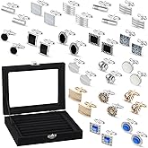 Thiccywoov 18 Pairs Cuff Links with Display Jewelry Case Christmas Men's Father Gift Tuxedo Cuff Links Classic with Jewelry Gift Box Holder Box for Tuxedo Studs Shirt Wedding Party Business