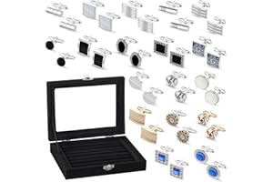 Thiccywoov 18 Pairs Cuff Links with Display Jewelry Case Men's Tuxedo Cuff Links Classic with Jewelry Gift Box Holder Box for Tuxedo Studs Shirt Wedding Party Business Gift