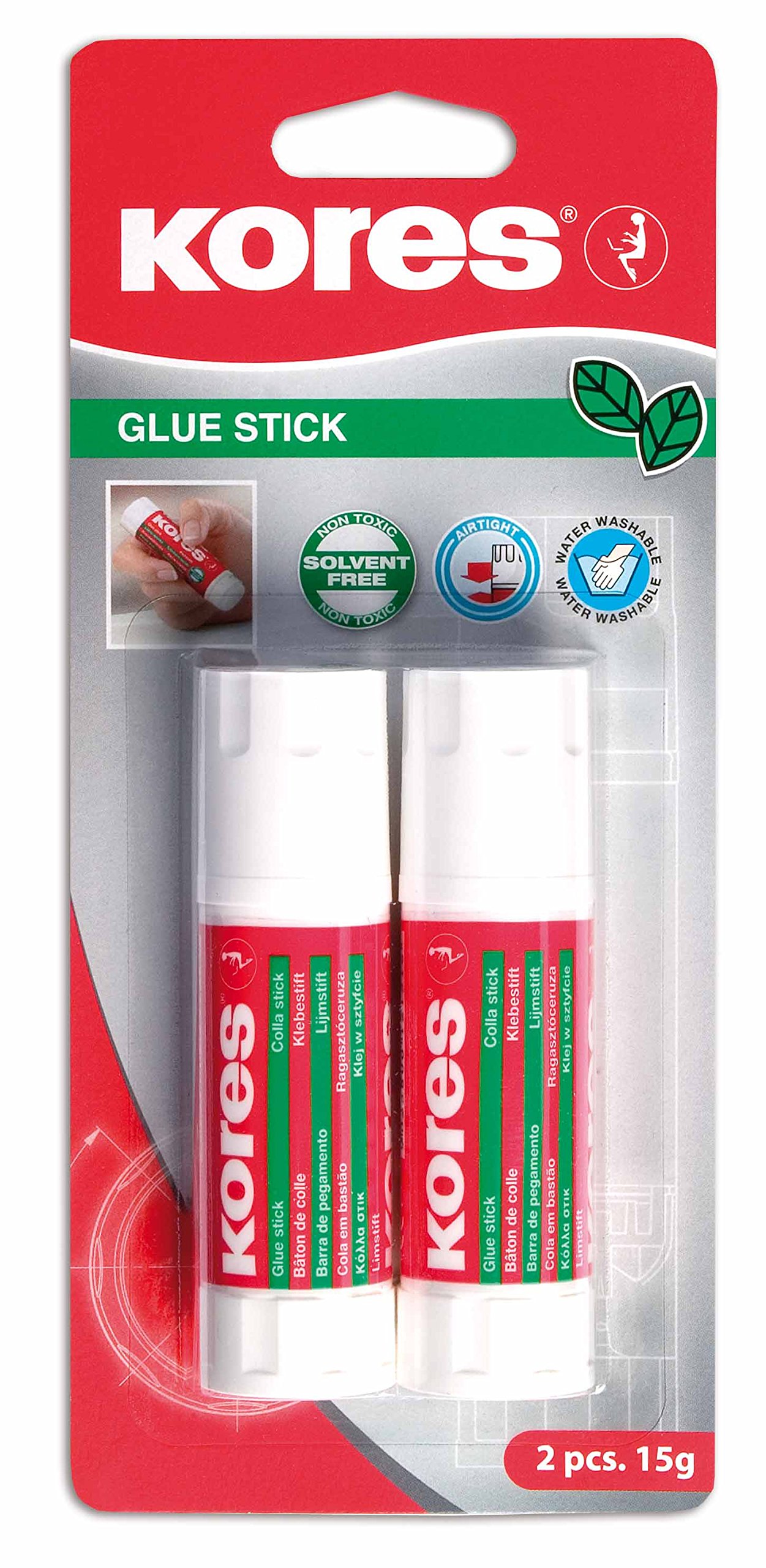 Kores - Glue Stick - Strong Hold White Adhesive Craft Glue, Safe, Non-Toxic - University Essentials, Back to School Stationery, Stationery Supplies, Office Supplies - Pack of 2 x 15g