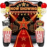 Halloween Trunk or Treat Car Decorations Kit with Red Cinema Theme Backdrop Curtains Cutouts for SUV Truck Garage Door Archway Movie Night Party Supplies