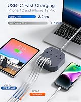 Addtam 3M Extension Lead with USB Ports 4 USB A/C Type C Surge Protector Gray view 3