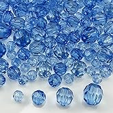 Honkoolly 850pcs Acrylic Round Faceted Beads 6mm 8mm 10mm 12mm Faceted Round Spacer Beads for Bracelets Necklace Earring DIY Jewelry Making Craft(Light Blue)