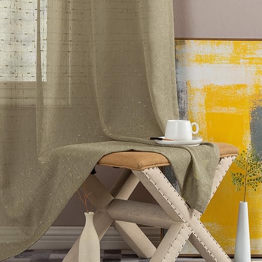 Amazon Com Taupe Sheer Curtains For Living Room Linen Textured 63