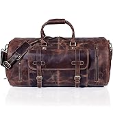 24 Inch Genuine Leather Duffle Bag for Men Travel Overnight Weekender Leather Duffel Bags Sports Gym Duffel for Men and Women Carry On Luggage for Traveling