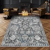RUGSURE Washable Area Rugs - Perfect for Living Room, Bedroom, Kids Room, Nursery - Stain & Water Resistant Non-Slip, Pet & Child Friendly, Vintage Tribal Area Rugs (Grey and Blue, 3' x 5 ')