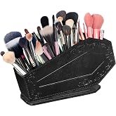 Maitys Wooden Coffin Makeup Brush Holder, Gothic Organizer for Vanity | Spooky Coffin Case Gifts for Women Cosmetic Display Home Office Pencil Brushes Bathroom Christmas Halloween Decor Accessories