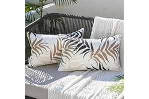 MIULEE Pack of 2 Decorative Outdoor Waterproof Throw Pillow Covers Patio Pillow Cases Natural Leaves Pattern Spring Square Cu