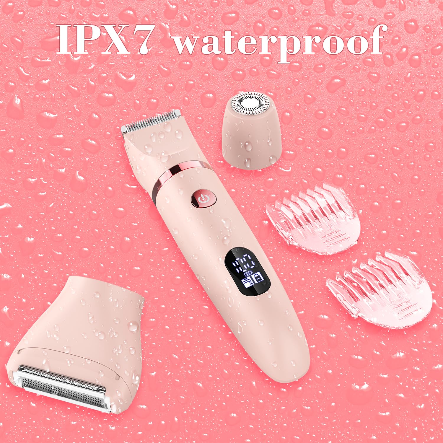 Scttomon Damenrasierer für Gesicht, Achseln, Beine, Arme & Bikinizone Rasierer Elektrorasierer Körpertrimmer Intimrasierer Bikini-Trimmer für Frauen Wasserdicht Nass/Trocken LCD-Display 3-in-1 Rosa 3