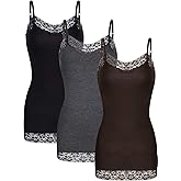 3 Pcs Women Long Camisoles Lace Tank Tops Neck Cami Adjustable Spaghetti Strap Lace Trim Tank Top for Women Wearing