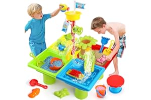 Mini Tudou Water Table for Toddlers 1 3 4 5 6 7 8 Years Old,4 in 1 Toddler Sand Water Table with 33PCS Water Table Accessories,Activity Sandbox Sensory Table Summer Outdoor Toys for Toddlers Kids
