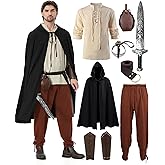 aicoaub 9Pcs Mens Renaissance Viking Costumes Set for Men Medieval Pirate Toys Elf Hunter Ren Faire Dress up Full Outfit
