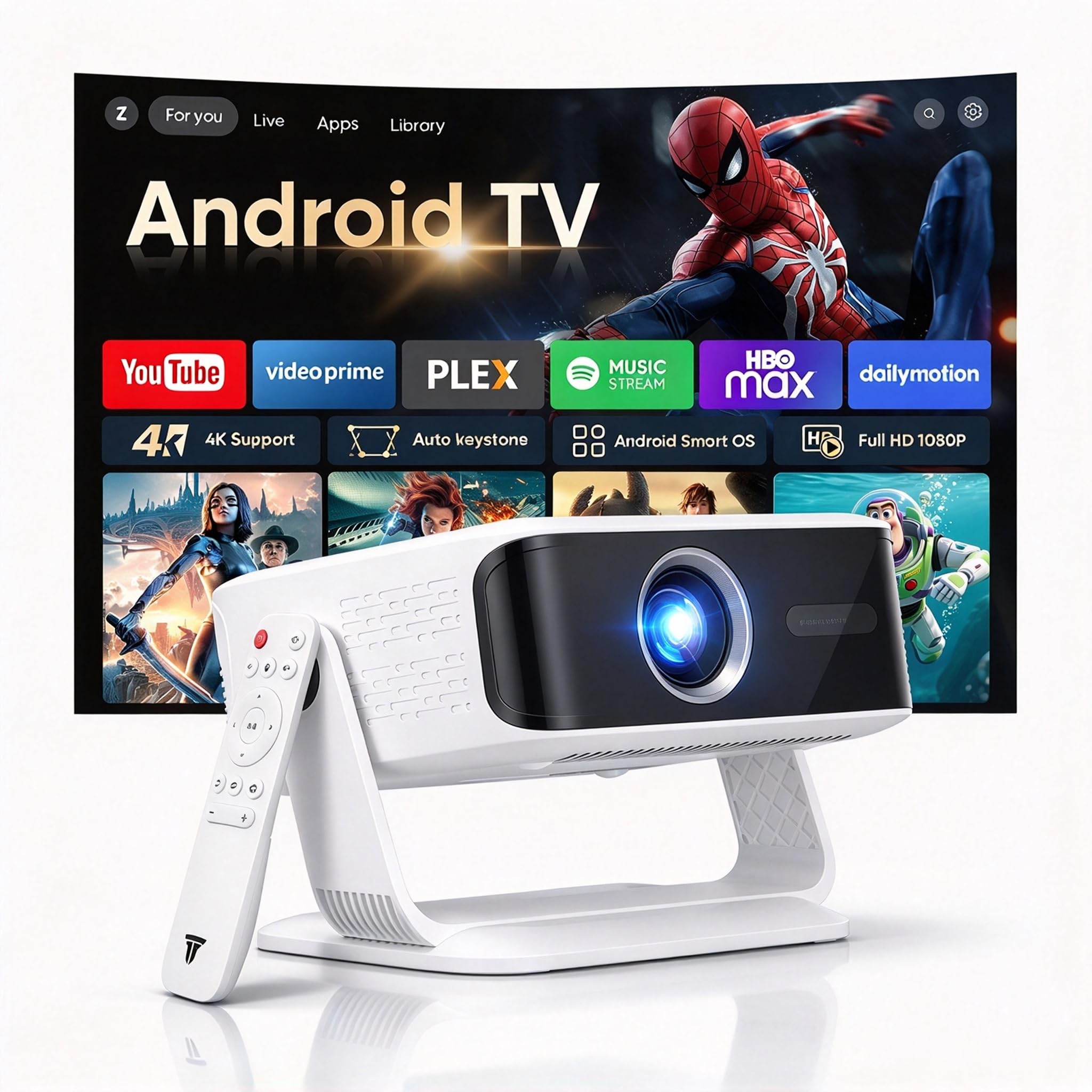 2026 New Smart Projector Built-in Apps Android 14 Native 1080P 4K Supported