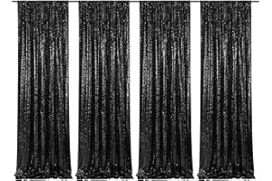 Black Sequin Curtain Backdrop 4 Panels 2ftx8ft Bling Fabric Backdrop Sparkly Photography Background Backdrop for Halloween De