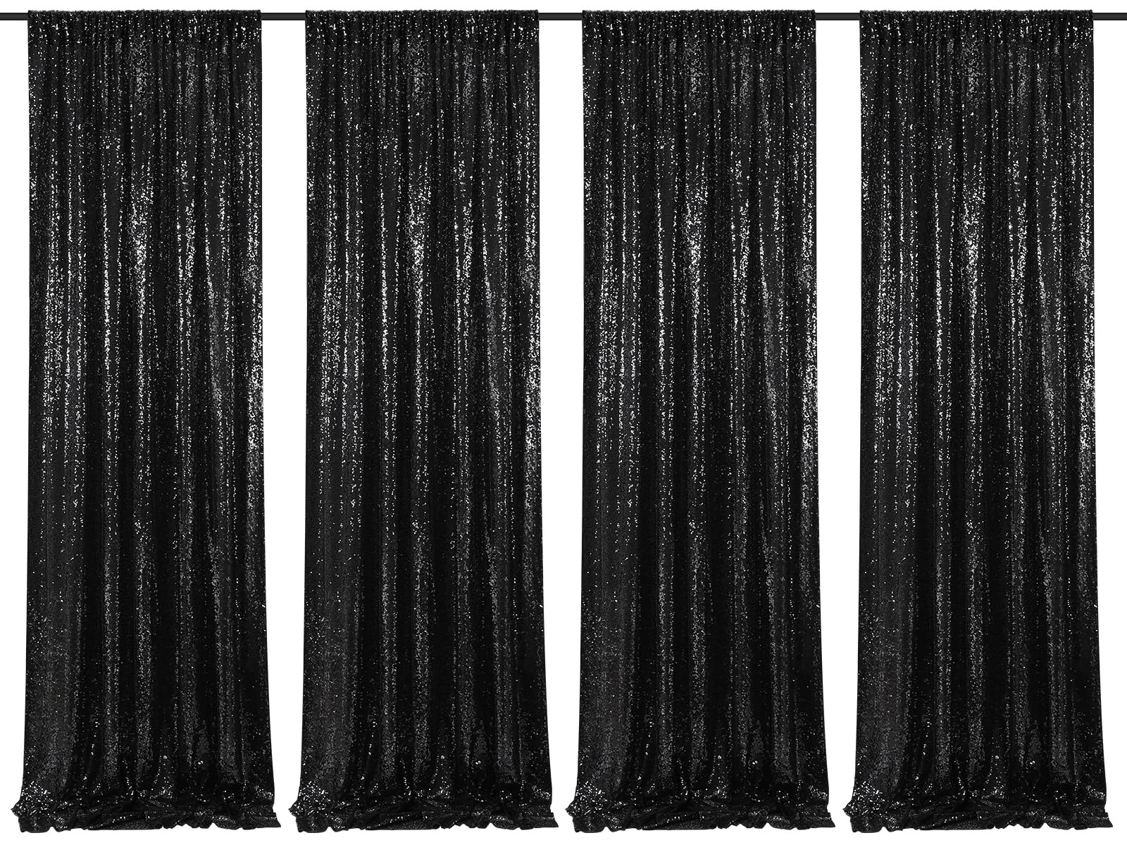 Photo 1 of Black Sequin Backdrop Curtain 4 Pcs Bling Fabric Backdrop Sparkly Photography Background Backdrop for Christmas Party Decoration