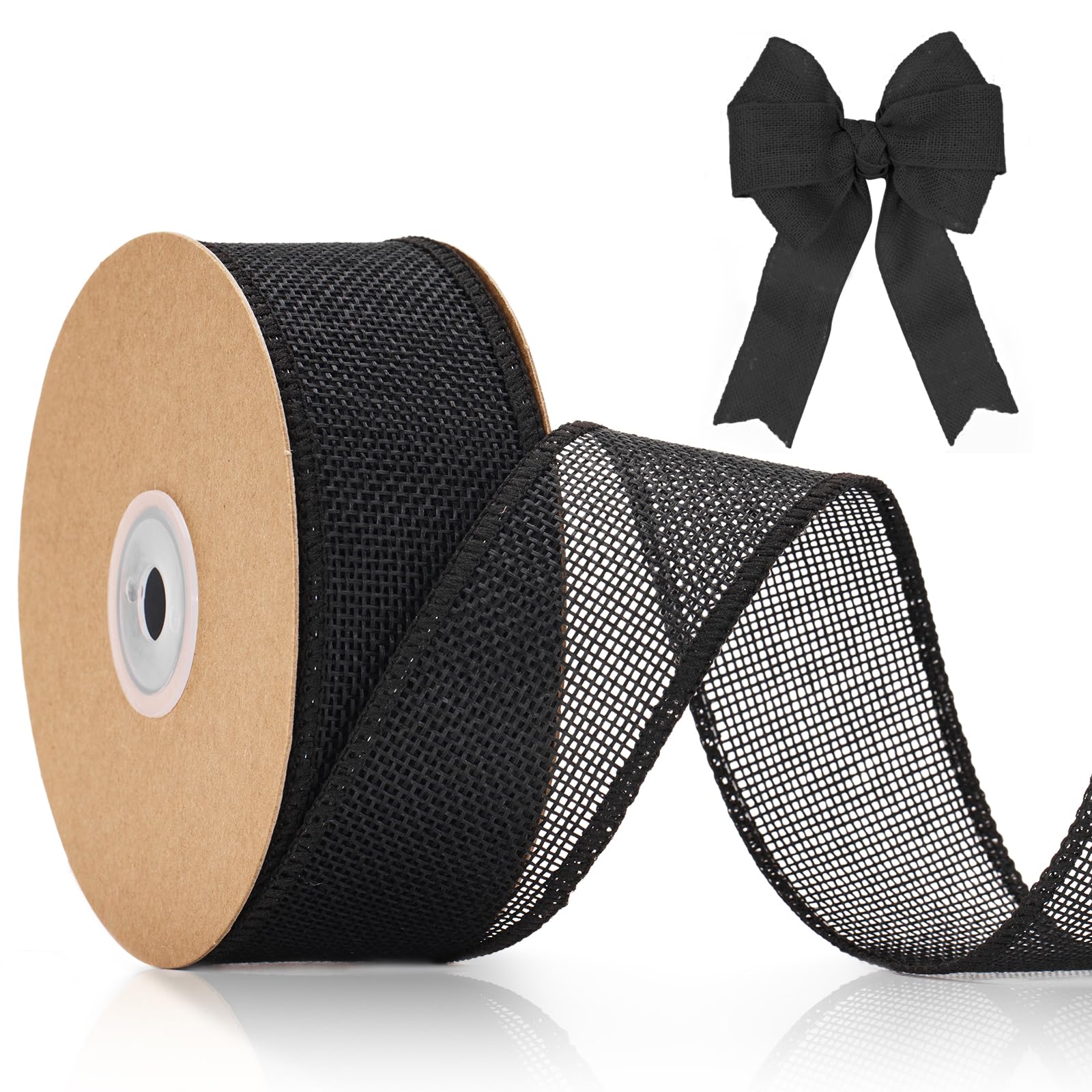 jijAcraft 4CM Black Wired Burlap Ribbon: 10m Hessian Ribbon Roll Natural Wired Hessian Ribbons Rustic Burlap Ribbons for Gift Wrapping, Bows, DIY Crafts, Wedding, Christmas Decoration