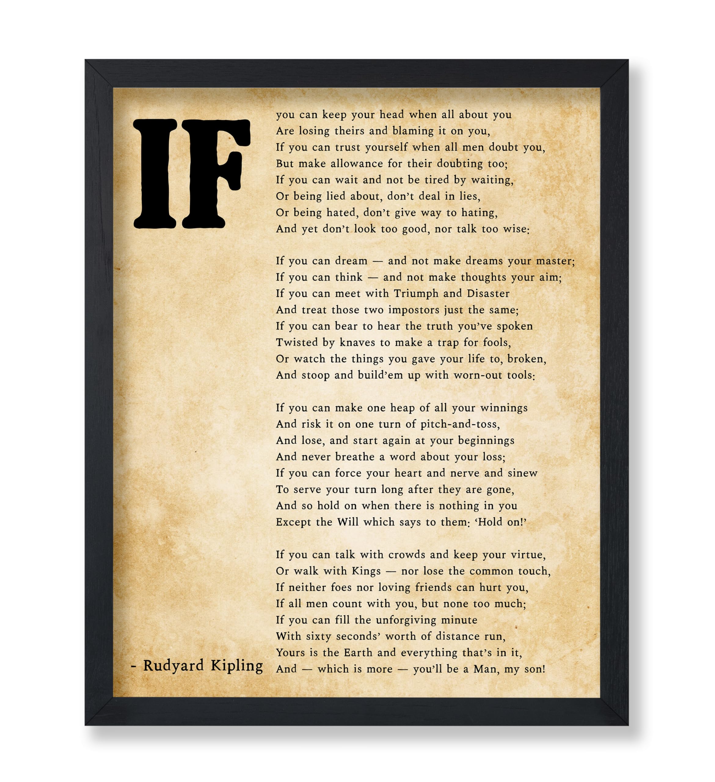 Photo 1 of Poster Master Rudyard Kipling Poster - IF Poem Print - Motivational Quote Art - Poetry Art - Literature Gift for Men, Women - Inspiring Decor for Living Room, Office, Bedroom - 8x10 UNFRAMED Wall Art