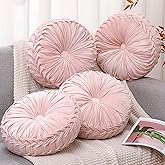 Beeveer 4 Pcs Round Throw Pillows 15 Inch Decorative Velvet Pleated Pumpkin Floor Boho Pillows for Living Room Couch Chair Bed Sofa (Light Pink)